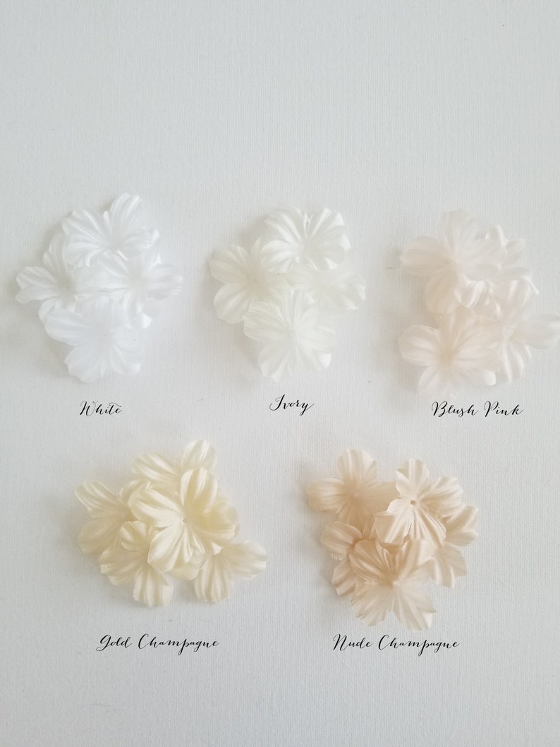 Silk flower wedding hair pins with freshwater pearls. Available in silver, gold or rose gold.