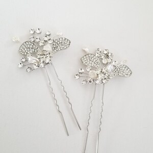 Wedding Hair Pins Crystal with Freshwater Pearls, Silver Floral Bridal Hair Sticks with Pearls image 8