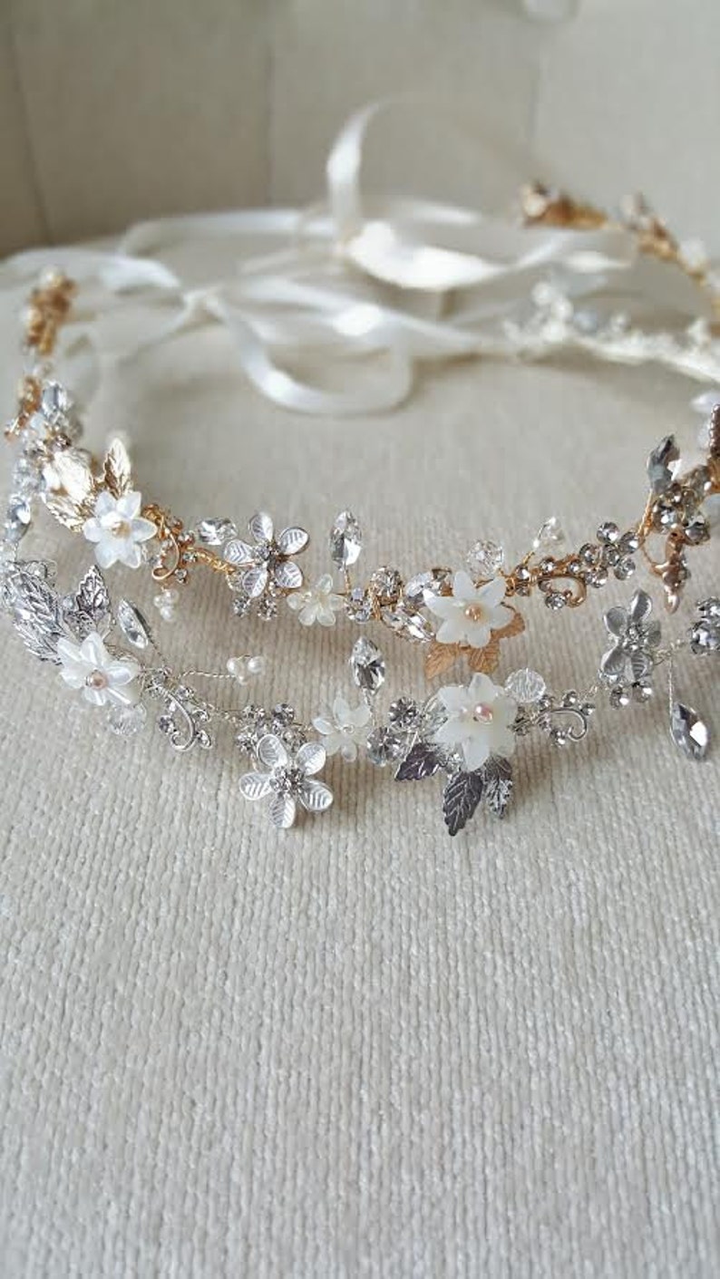 Rhinestone Floral Hair Vine - Silver