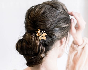 Wedding Hair Pin Gold Flowers and leaves, Vintage Style Crystal and Gold Bridal Hair Pins, Wedding Hair Accessories For The Bride