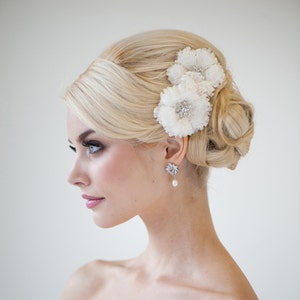 Silk Flower Bridal Hair Clip, Lace Wedding Headpiece, Sold as Single Clip image 1