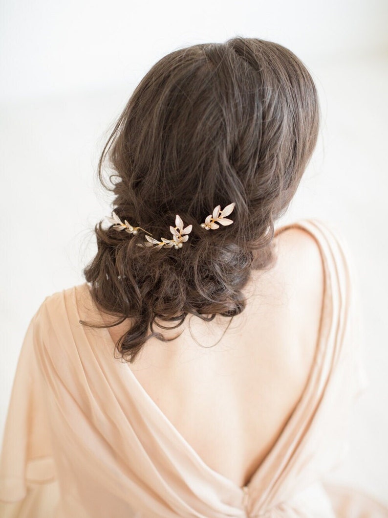 Wedding Hair Pins Gold Leaf, Gold Hair Pins, Bridal Hair Pins, Olive Branch Hair Pins, Silver Leaf Hair Pins image 2