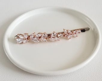 Cubic Zirconia Wedding Hair Clip, Rose Gold Wedding Bobby Pin For Bride