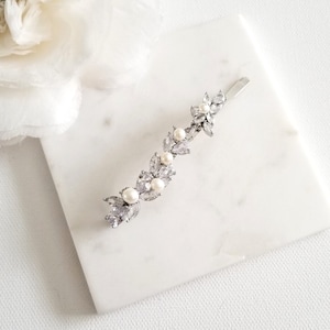 Wedding Hair Clip with Pearls, Wedding Hair Accessory, CZ Bridal Hair Clip, CZ Freshwater Pearl Wedding Bobby Pin image 2