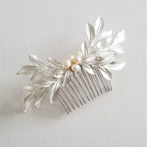 Gold Leaf Hair Comb, Bridal Hair Comb, Gold Wedding Headpiece, Silver Pearl Hair Comb, Olive Branch Hair Comb image 7