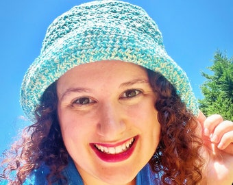 Gabby Crochet Bucket Hat in Azure Twist - Teen/Adult S