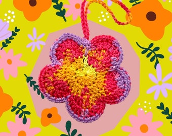 Groovy Rainbow Crochet Flower Pouch