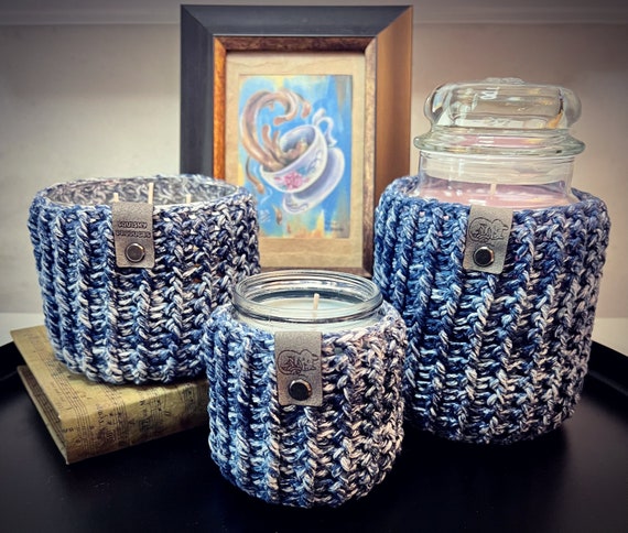 Denim Crochet Candle Cozy: Emmett Pattern Jar Cover