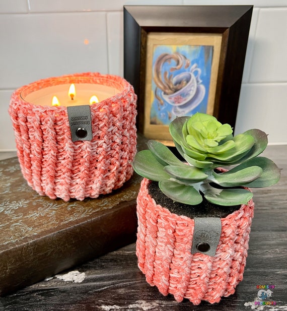 Coral Emmett Crochet Candle Cozy: Candle Jar Cover