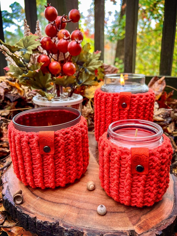 Pumpkin Emmett Crochet Candle Cozy: Candle Jar Cover