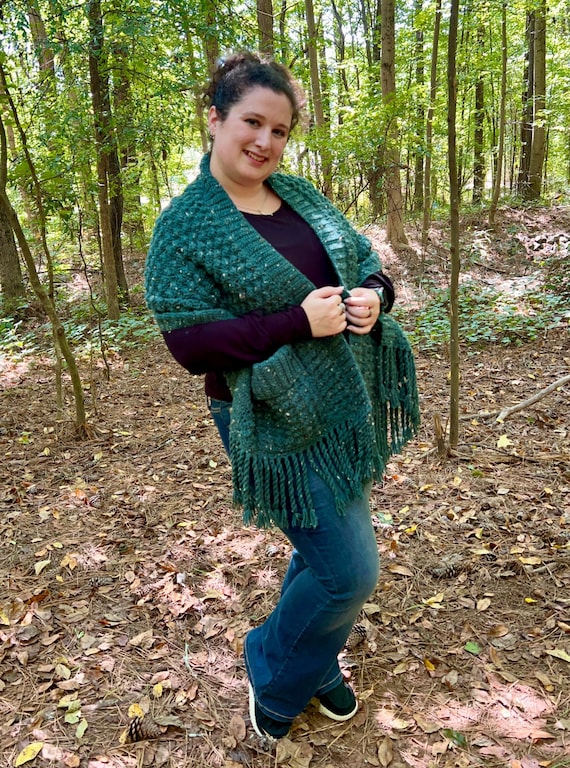 Forest Shanti Crochet Pocket Shawl