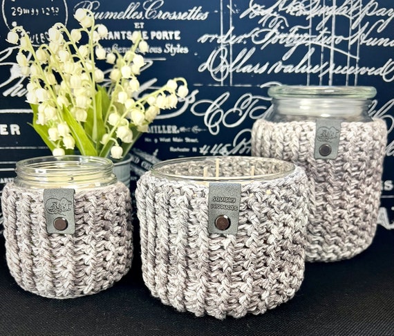 Smoky Emmett Crochet Candle Cozy: Candle Jar Cover