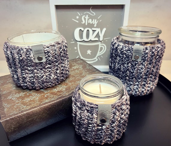 Granite Emmett Crochet Candle Cozy: Candle Jar Cover