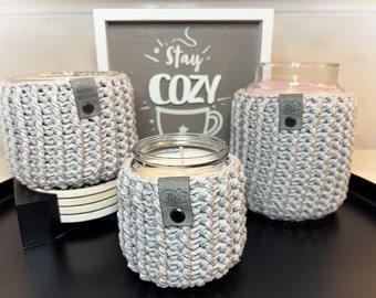 Pewter Emmett Crochet Candle/Jar/Planter Cozy