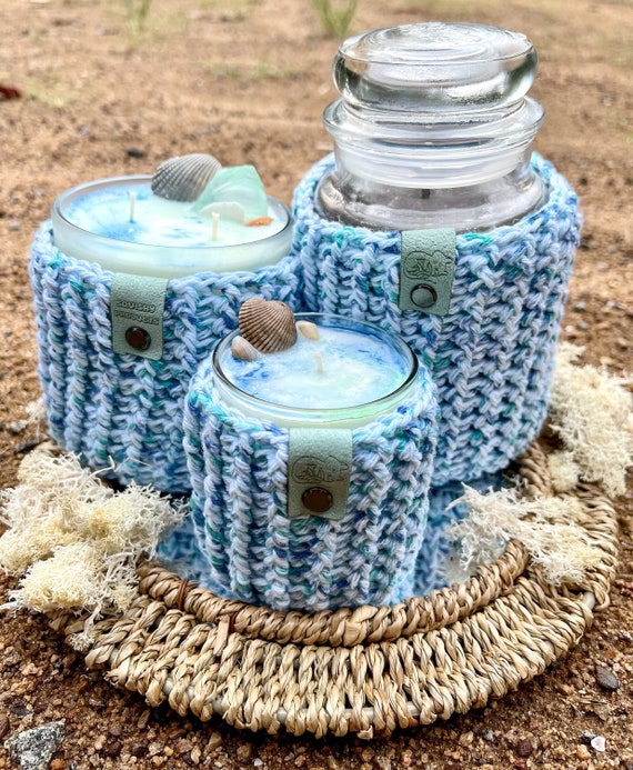 Sea Glass Emmett Crochet Candle Cozy: Candle Jar Cover