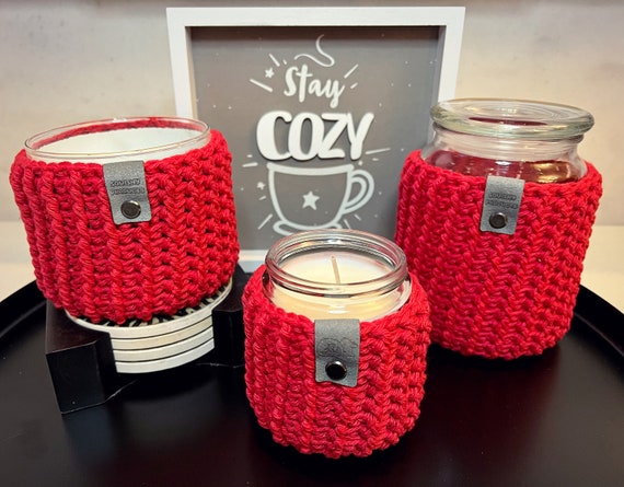 Cranberry Crochet Candle Cozy: Emmett Design, Mason Jar Cover