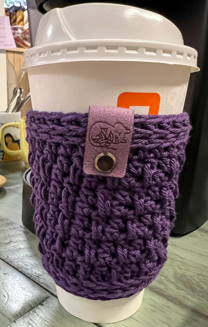 Eggplant Megan Crochet Coffee Sleeve Cozy image 3
