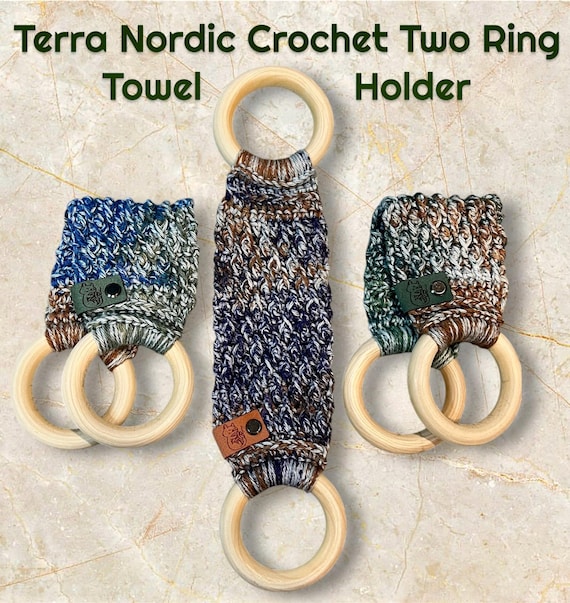 Nordic Crochet Towel Holder with Wood Rings: Hanging Kitchen Decor