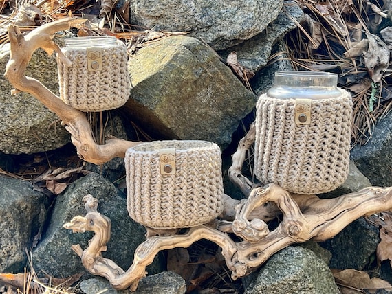 Driftwood Emmett Crochet Candle Cozy: Candle Jar Cover