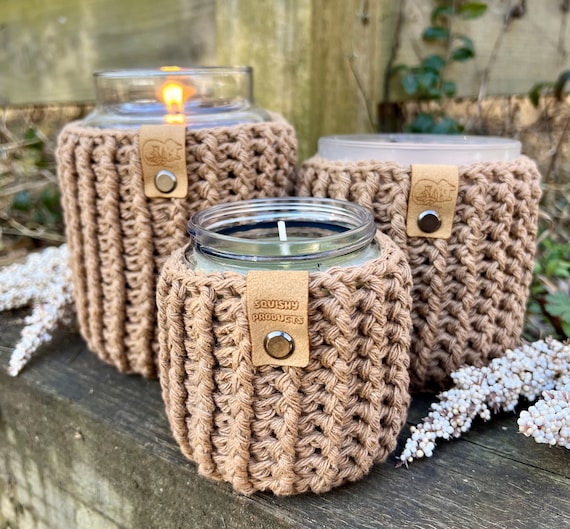 Oak Emmett Crochet Candle Cozy: Candle Jar Cover