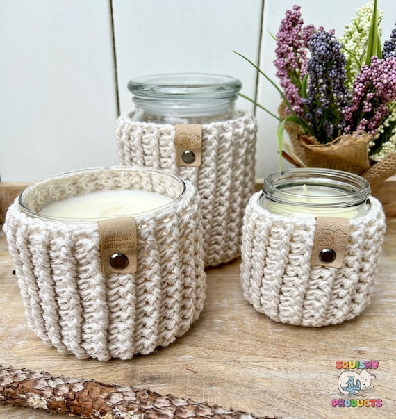 Crème Emmett Crochet Candle Cozy: Candle Jar Cover