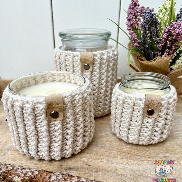 Crème Emmett Crochet Candle/Jar/Planter Cozy