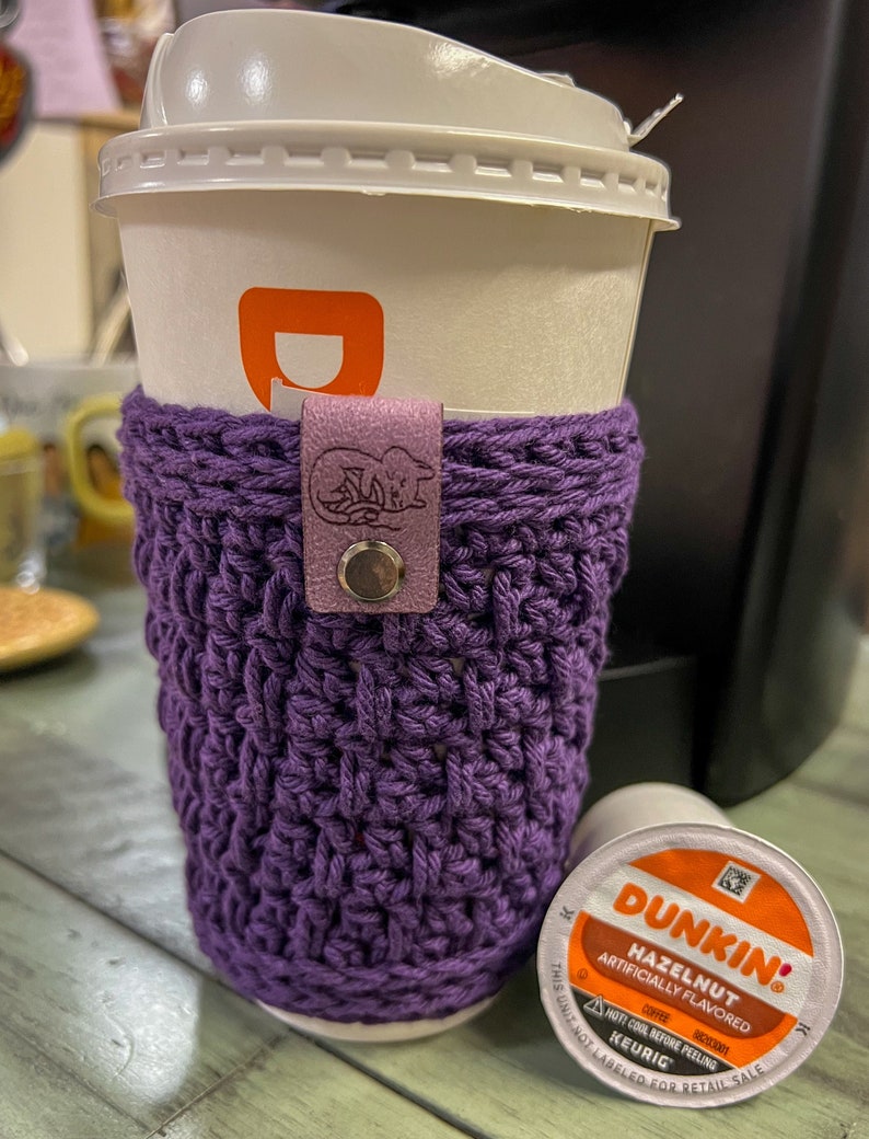 Eggplant Megan Crochet Coffee Sleeve Cozy image 1