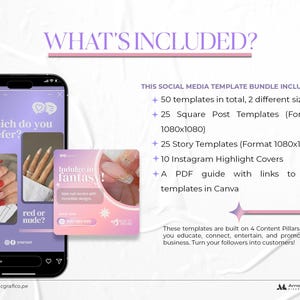 Nail Salon Instagram Templates | Purple Social Media (canva) - Etsy