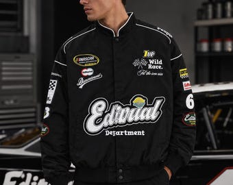 Custom Vintage Y2K F1 Bomber Jacket | Retro Motorsport Racing Jacket with Embroidered Logos and Classic Racing Aesthetic for Men & Women