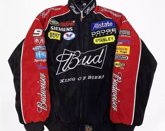 Vintage 80s Racing Jacket: Embroidered Leather F1 Bomber - Etsy