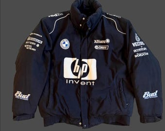 Vintage Y2K F1 Bomber Jacket | Retro Motorsport Racing Jacket with Embroidered Logos and Classic Racing Aesthetic for Men & Women