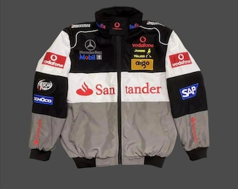 Vintage Y2K F1 Bomber Jacket | Retro Motorsport Racing Jacket with Embroidered Logos and Classic Racing Aesthetic for Men & Women