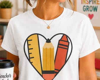 Chemise enseignant, t-shirt enseignant mignon, cadeau de remerciement pour enseignant, chemise de rentrée des classes, chemise coeur colorée pour enseignant, cadeau pour enseignant du primaire
