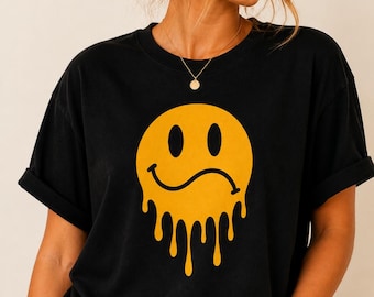 Drippy Smiley Face Shirt, Y2K Graphic Tee, Melting Smile Shirt, Grunge Aesthetic T Shirt, Funny Mood Tee, Streetwear Unisex Shirt, Trendy Gi