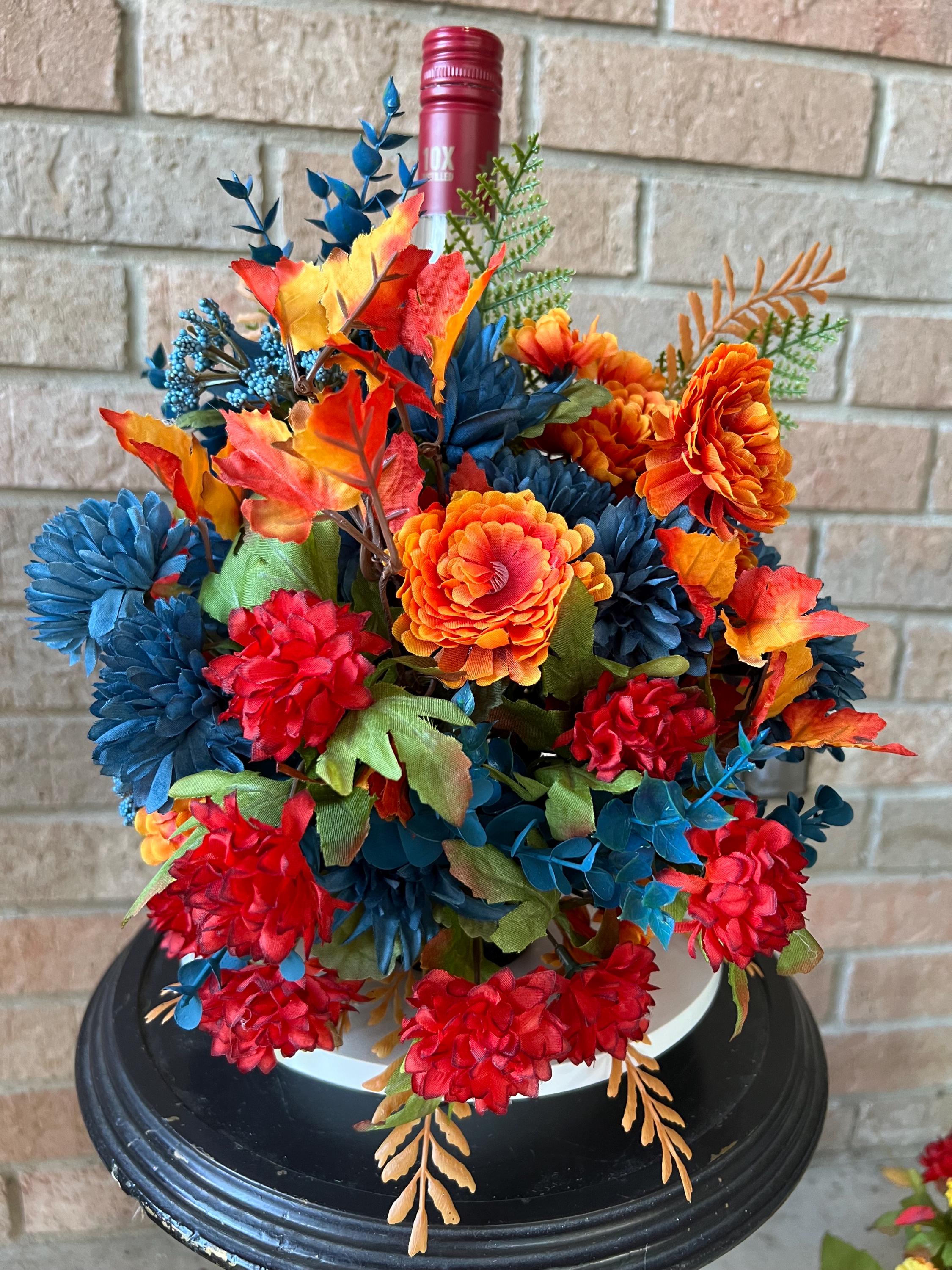 Wine bottle with artificial flowers - Etsy 日本