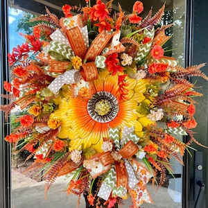 Fall sunflower Wreath for front door, Fall Farmhouse wreath, Autumn Floral Door Wreath, Thanksgiving, Fall Season Sunflower wreath, Harvest