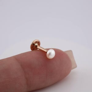 14k Solid Rose Gold Natural pearl stud earring   • Ear stud solid 14k gold earring • flatback piercing for helix tragus • real gold piercing