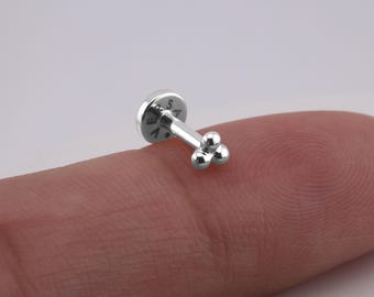 14K Solid White Gold 3 bubbles stud earring • Ear stud solid 14k gold earring •  flatback piercing for helix tragus • real gold piercing