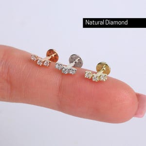 Diamond 14k Solid Gold piercing • Ear stud solid 14k gold earring • flatback piercing for helix tragus • real gold piercing