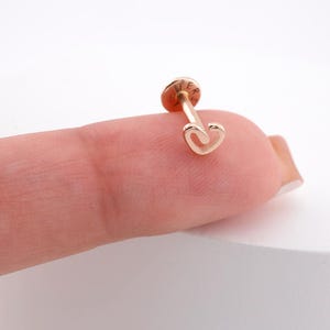 14K Solid Gold spiral heart stud earring • Ear stud solid 14k gold earring• flatback piercing for helix tragus• real gold piercing