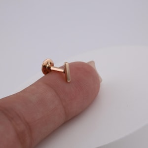14k Solid Rose Gold Bar Piercing • Ear stud solid 14k gold earring •flatback piercing for helix tragus • real gold piercing
