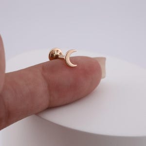 14K massivt guld månörhänge • Örhänge i massivt 14k guld • platt baksida piercing för helix tragus • piercing i äkta guld