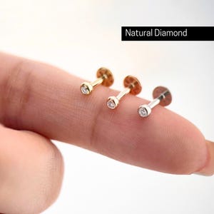 Boucle d'oreille en or massif 14 carats avec diamants • Clous d'oreille en or massif 14 carats • Piercing à dos plat pour Helix tragus