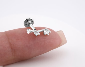 14K Solid White Gold Twig stud earring • Ear stud solid 14k gold earring • flatback piercing for helix tragus • real gold piercing