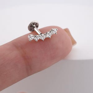 14K Solid White Gold 5-stones stud earring • Ear stud solid 14k gold earring • flatback piercing for helix tragus • real gold piercing