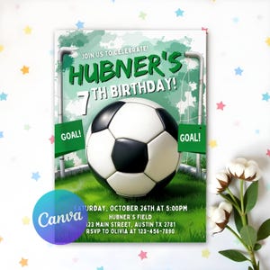 Editable Soccer Birthday Invitation, Soccer Invitation, Kickoff Celebration Soccer Party, Soccer Party Kids, Digital Editable Printable