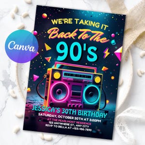 Birthday Invitations, Instant Download, Editable Canva, Invitation For Women, Back To The 90S, Invitation For Men, 40Th Birthday, 21St Birthday, 30Th Birthday, 90S Party Invitation, Hip Hop Invitation, 18Th Birthday, canva template