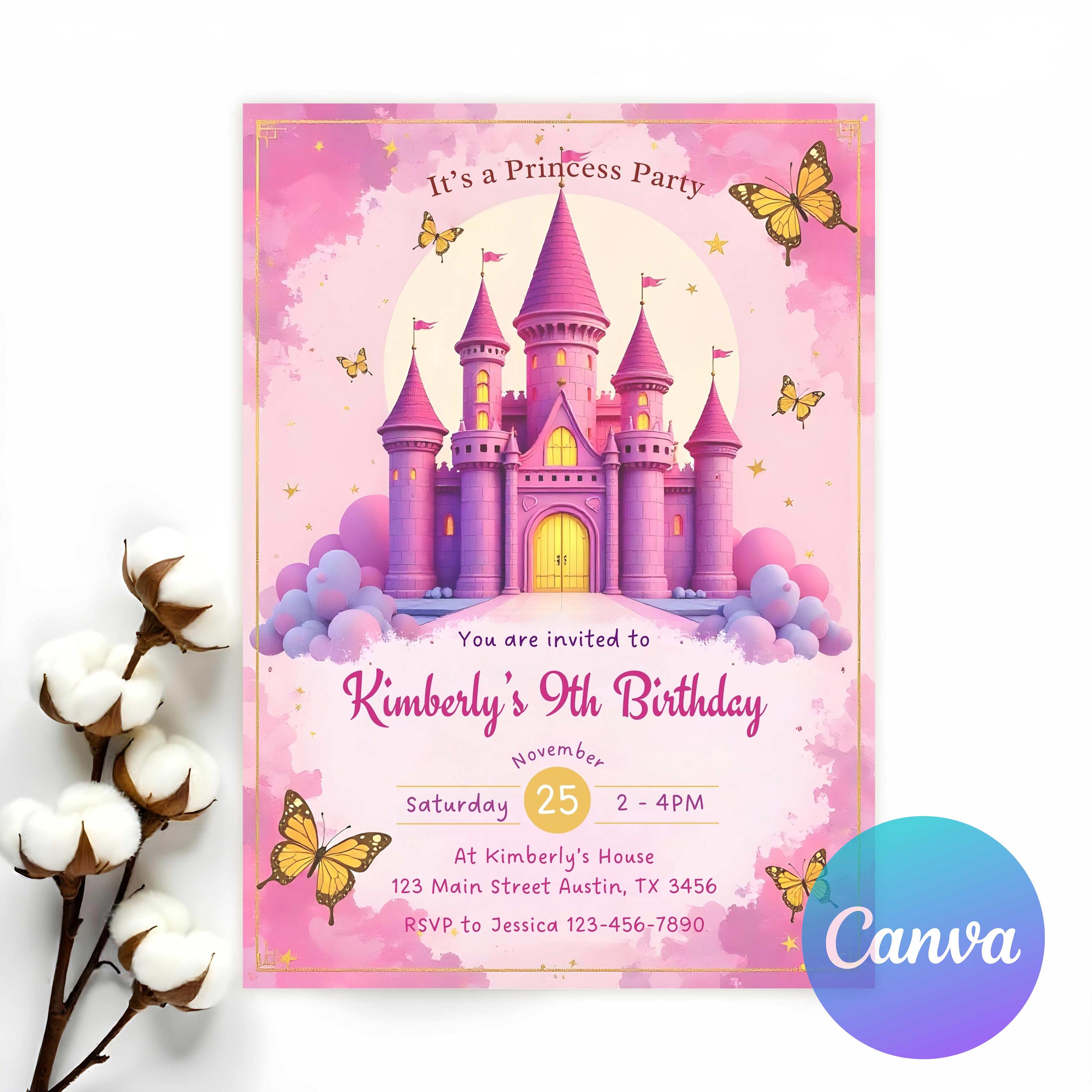 Princess Birthday Invitation, Girl Princesses Theme Invite, Magical ...