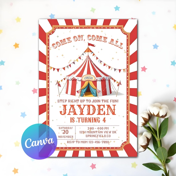 Carnival Birthday Invitation, Carnival Invitation, Circus Invitation, Amusement Park Invitation, Carnival Editable in Canva