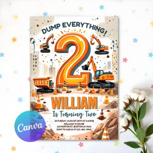 Construction Birthday Invitation, Dump Truck Birthday Invite, 2nd Birthday Construction Invitation Template Instant Download
